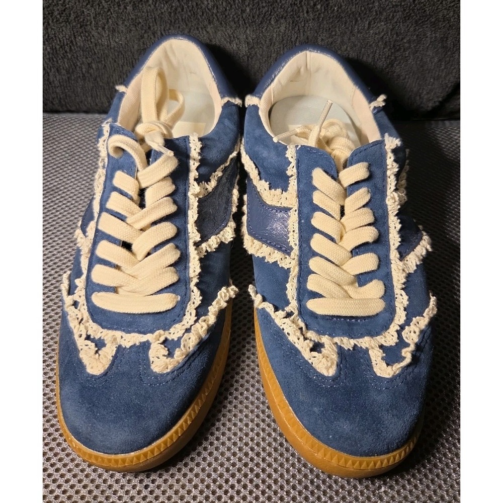 Dolce Vita Notice Lace Trim Sneakers Womens 5 Navy Blue Suede Gum Sole
